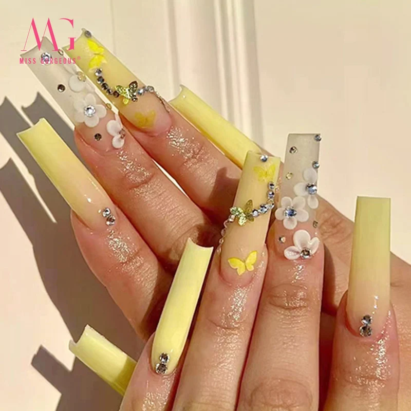 24pcs High Quality Luxury False Nails Extra Long Coffin Fake Acryl Acrylic Nails Tip Wholesale Gel Elegant Design Press On Nails