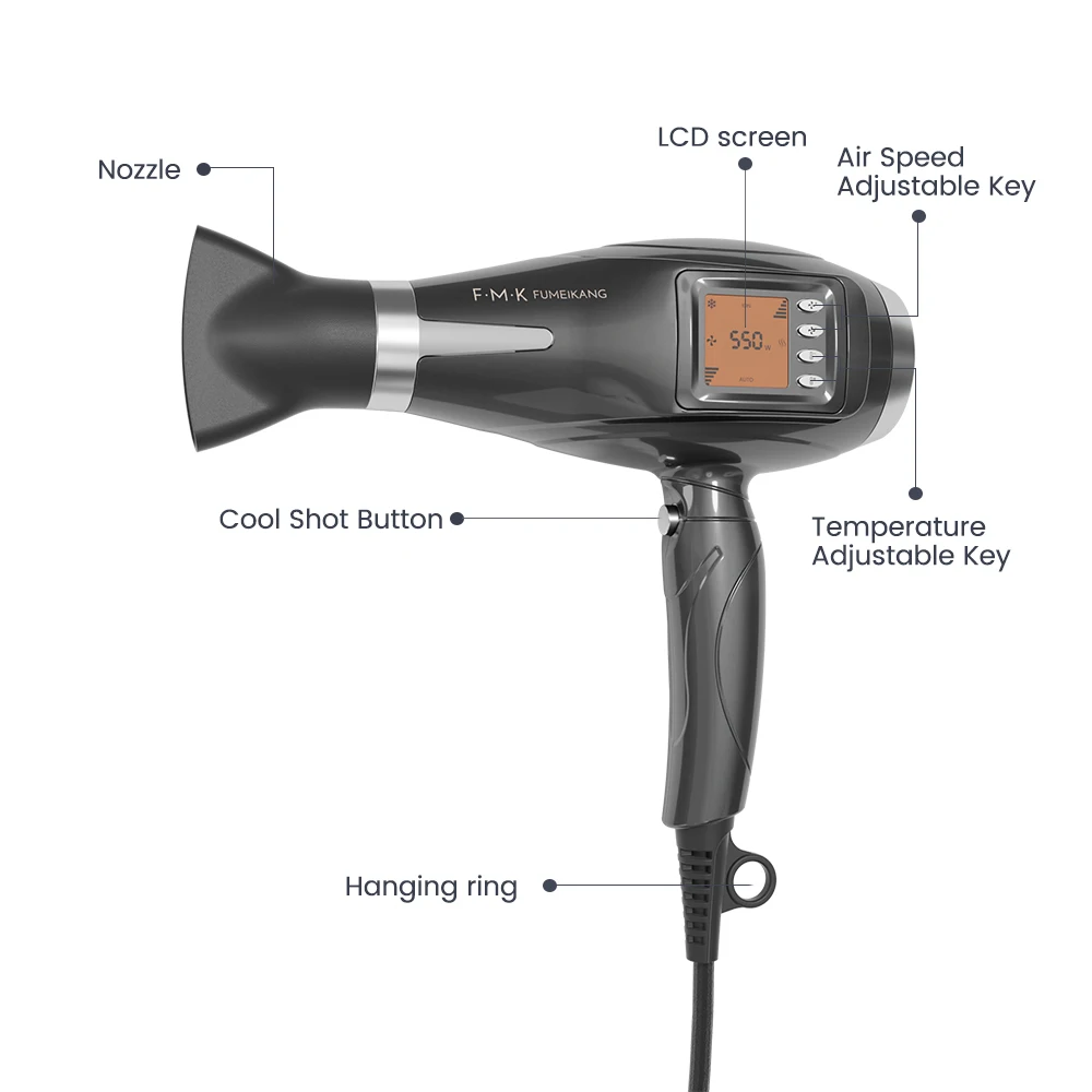 Wholesale Customized Ionic House-hold Hair Dryer with Touch- screen Panel 2000W Professional long life DC motor Hair Dryer