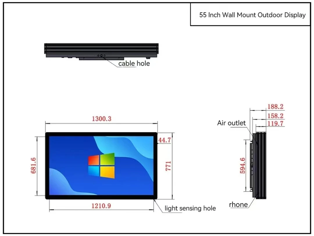 32-86 Inches Wall Mount Outdoor Touch Screen Monitor 2000nits Waterproof LCD Display