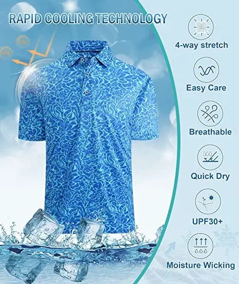 Wholesale Custom Sublimation Printed 4 Way Stretchy Mens Quick Dry Short Sleeve Tennis Golf Polo Shirts