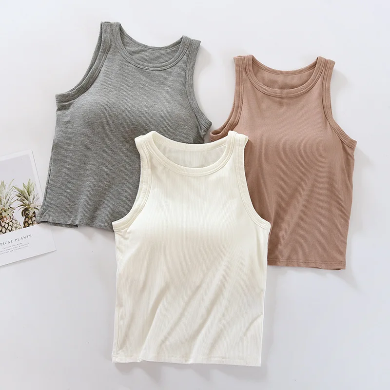 Wholesale High Quality Threaded Camisole With Bra Pad Vest Comfortable And Breathable Slim Bottom Shirt