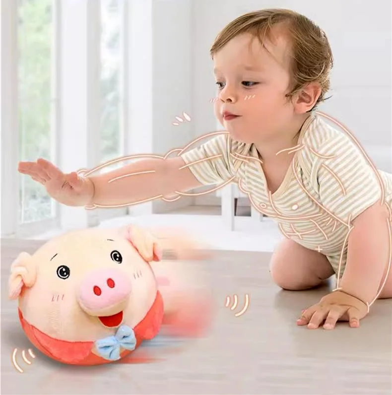Wahlai New USB Rechargeable Cartoon Pig Electronic Interactive Dog Toy Pet Bouncing Ball Active Moving Pet Plush Dog Squeaky Toy