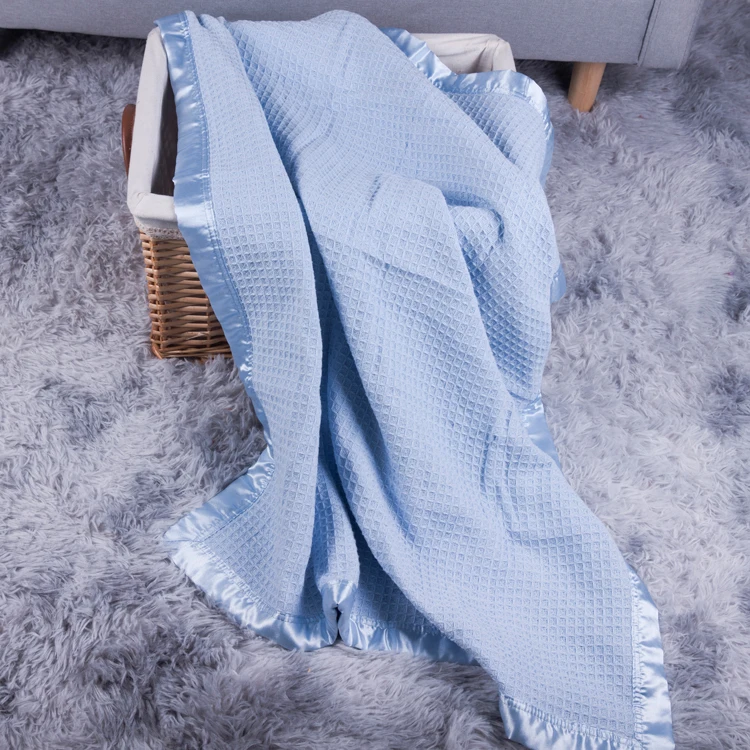 Hot selling Baby items hot sale 100% cotton organic Cellular satin binding Weave waffle kids bed blankets