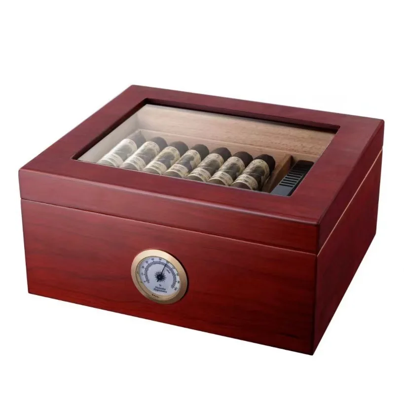 Wholesale Luxury Cedar Cigar Box Ziplock Custom Brand Storage Wooden Case Lock Cabinet Travel Home Mirrored Cigar Humidor