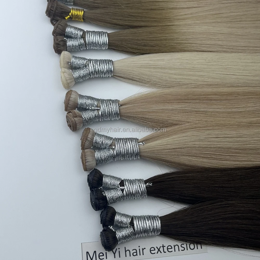 Double Drawn 12a Grade Virgin Human Hair Russian Genius Weft Hand Tied Curly Weft Seamless Genius Extensions