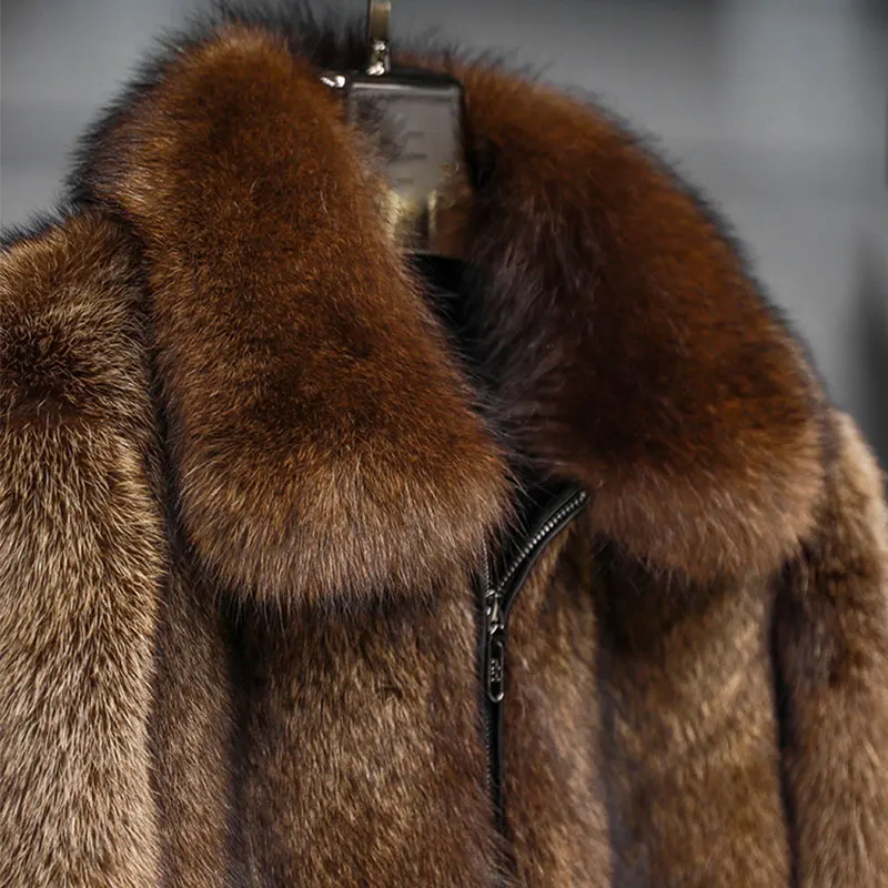 North American imported mink fur mink coat Genuine Men Brown Mink FUR Fitted Jacket