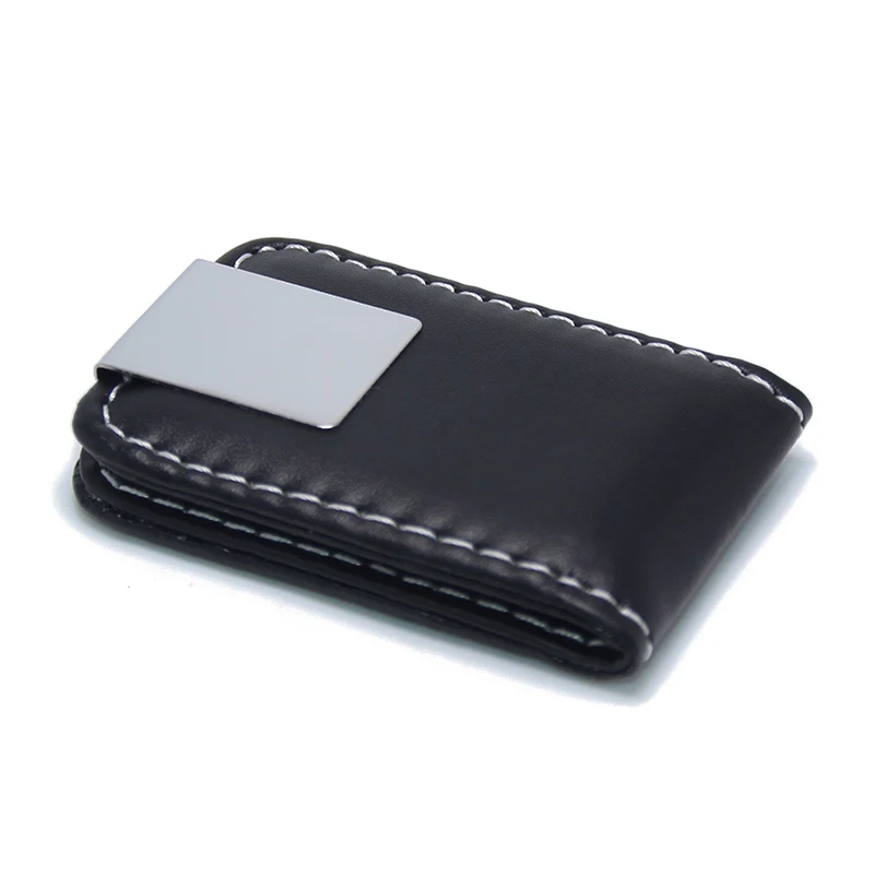 
Magnet Wallet ID Credit Clip Cash Holder Black Leather Metal Paper Clips Purse Stainless Steel Business Mens Leather Money Clip 