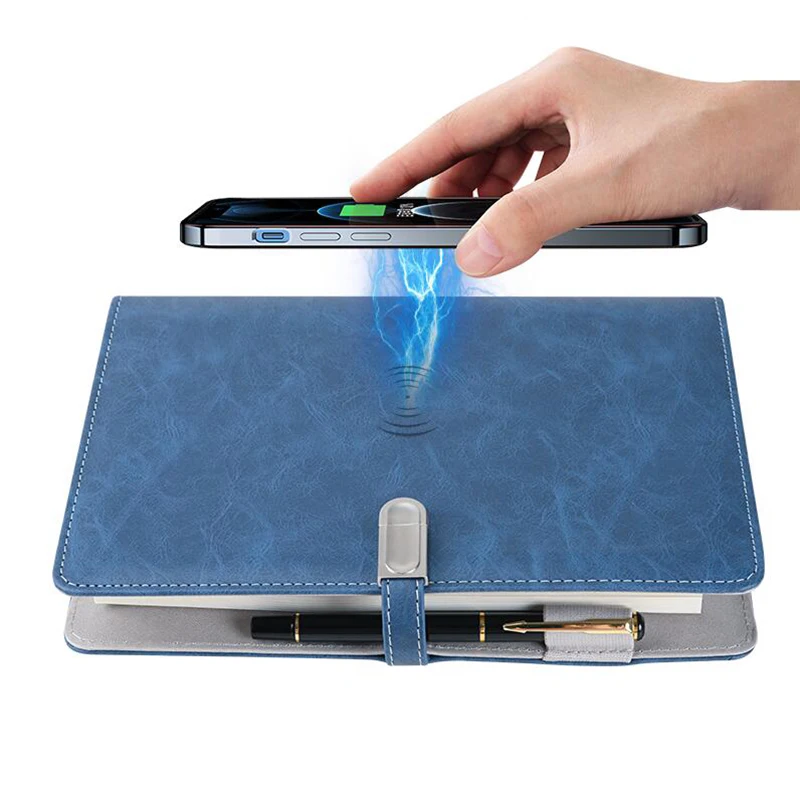 6 Ring Binder Notebook PU Leather A5 Agenda Wireless Charger Powerbank USB Charger Disk Drive-All in One Convenient Set