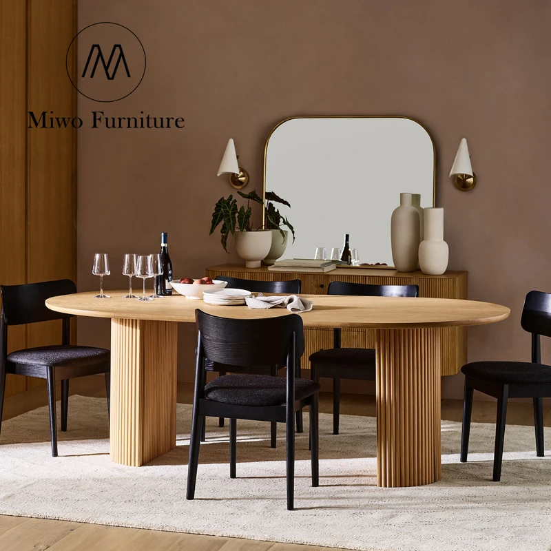 Northern New Style Oblong Natural Ellington Oval Pedestal Dining Table chair Set 4 6 Seater Modern Wooden workbench custom