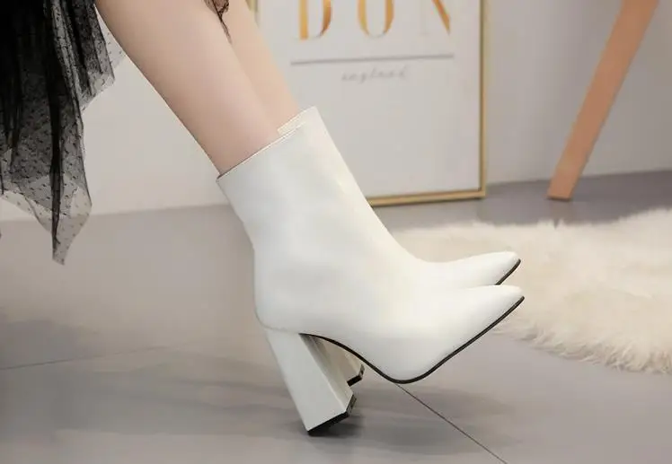 
or60518b Solid white color boots for lady Europe and America style simple women boots high heel women shoes 