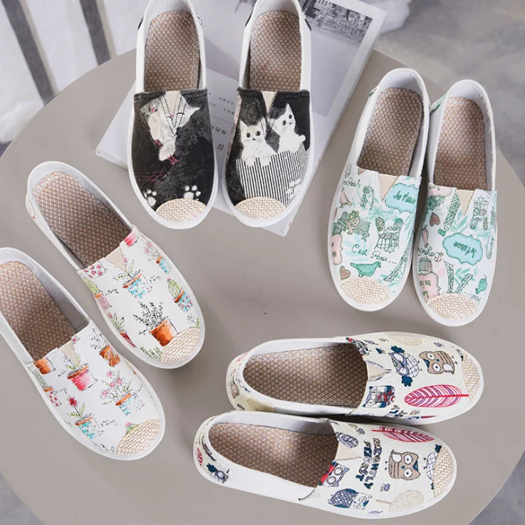 New Ladies Flat Lazy Fisherman White Shoes Casual Canvas Shoes 013