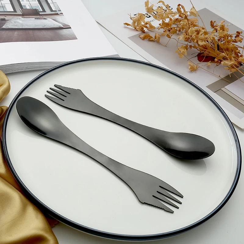 3 in 1 Stainless steel outdoor  camping metal reusable spork