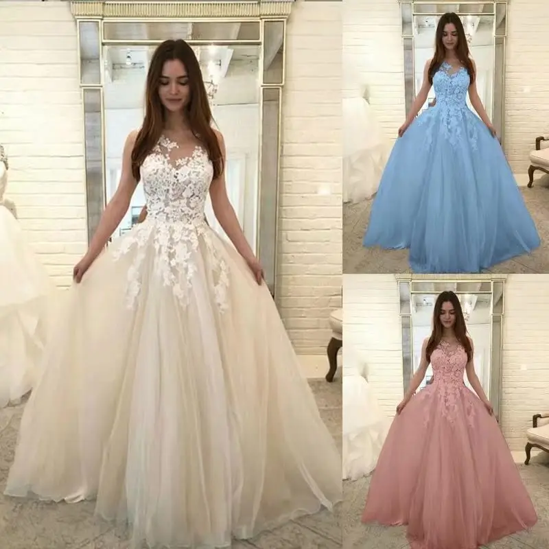 
China Scoop Lace Applique A Line Wedding Dresses Sleeveless Tulle Boho Bride Gown vestido de noiva trouwkleed 