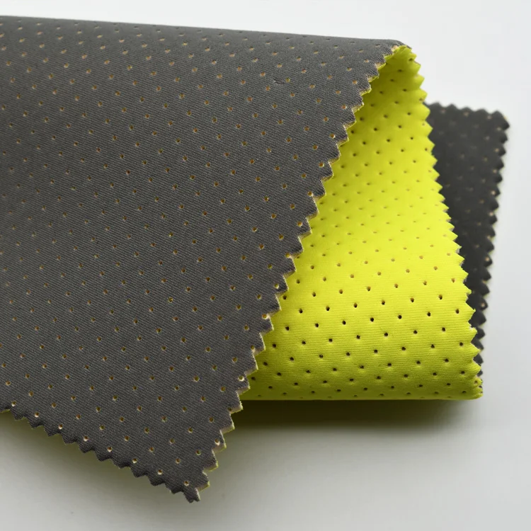 soft 2mm perforation SBR neoprene laminate with fluorescent plain polyester fabric for bags