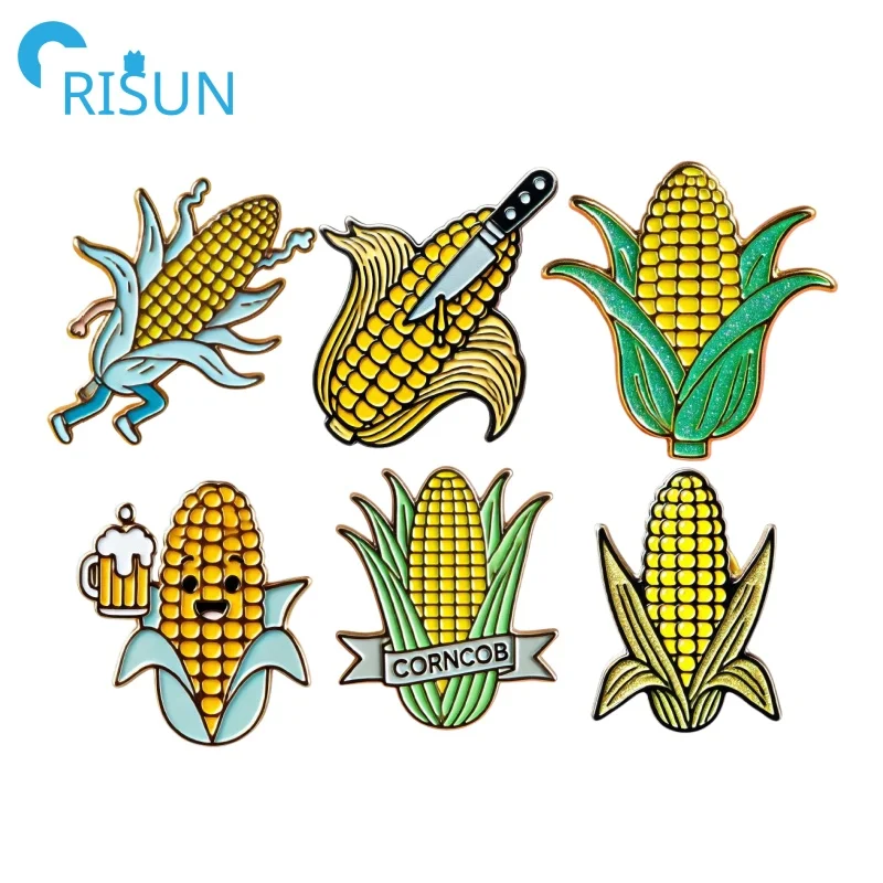 Manufacture Metal Glitter Corn Strip Pin Brooch Golden Ear of Corn Corncob Pins Custom Tasty Gold Corn Enamel Lapel Pin Badge
