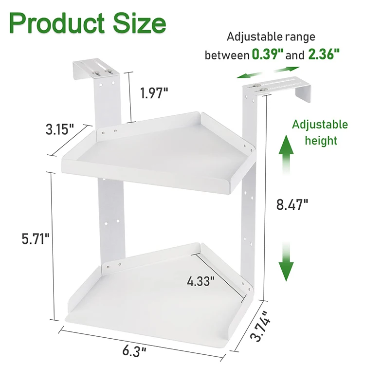 JH-Mech 2 Layers Office Cubicle Shelf Storage Organizer Height Adjustable Floating Corner Rack with Adjustable Hooks