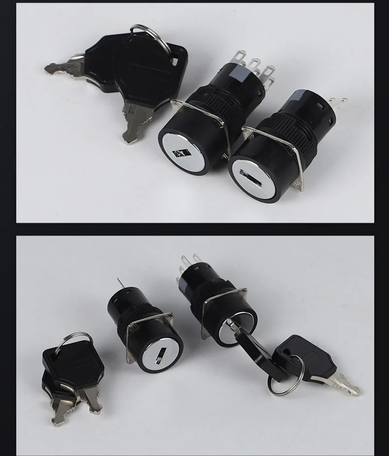 High Quality 16MM Key Switch 1NO1NC 2NO2NC Safety 2 / 3 Position Electronic Key Lock Switch