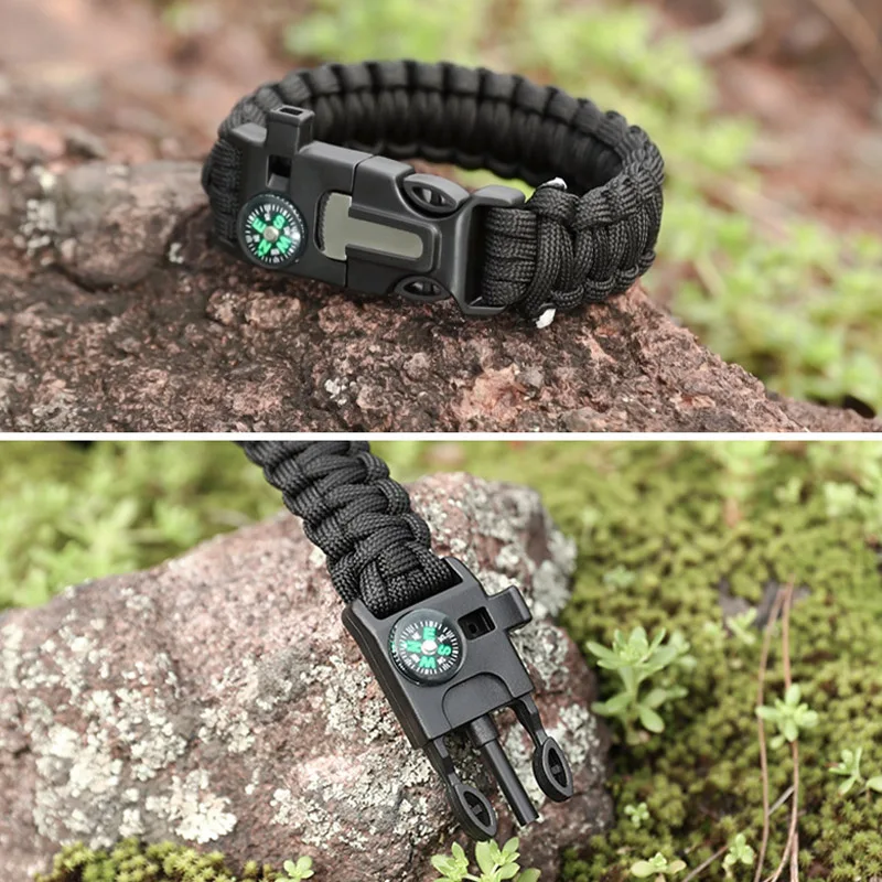 5 In 1 Multi-function Survival Paracord Bracelet Men Women Outdoor Camping Hiking Rescue Emergency Rope Bangles Compass Whistle