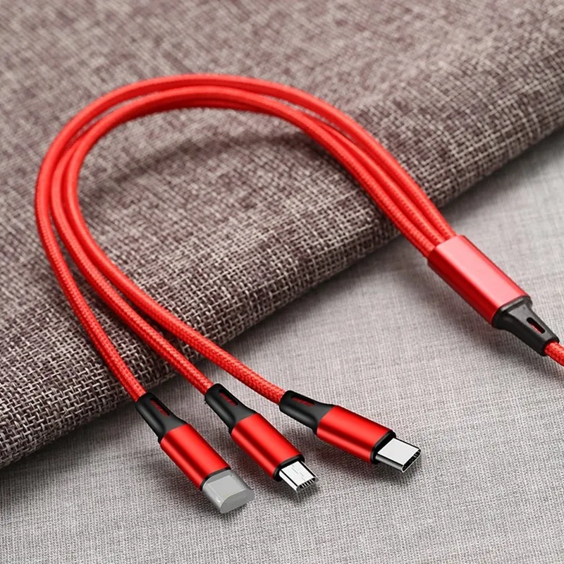 Заводской OEM 3 в 1, нейлоновый плетеный кабель 2A micro usb type C, зарядный кабель для телефона iphone, samsung, huawei, usb-кабель