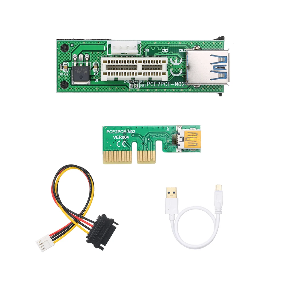 Mini PCI-E X1 Extension Cable PCIE 1X Expansion Riser Card 90 Right Angle with USB Cable and SATA Cable