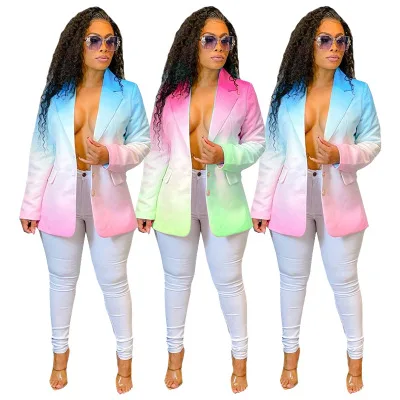 
2021 New Arrivals Women Spring Trendy Clothing Elegant Gradient Color Business Coat Tops outerwear female 
