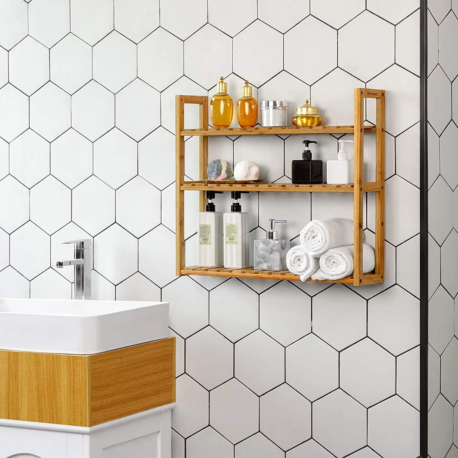 Органическое бамбуковое Многофункциональный 3 Круглый Ланч-бокс для хранения шкаф для ванной комнаты или кухни