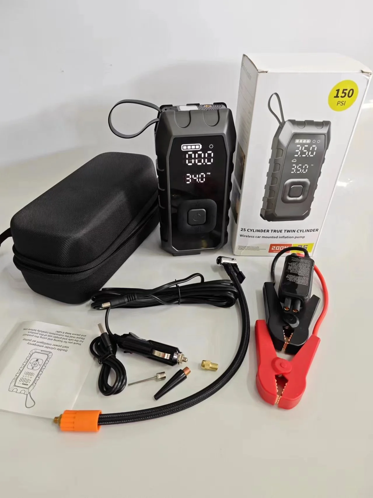 Air Pump with 15000mah Rechargeable Battery LCD Screen Tire Inflator Portable 150 PSI Motorcycles Car Engine Light Motorcycle Ki