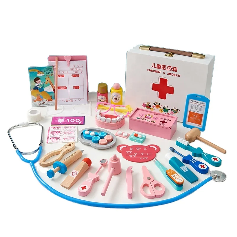 
Wooden Pretend Play Cosplay Doctor Game Medical Kit Doctor Toys Set For Kid 