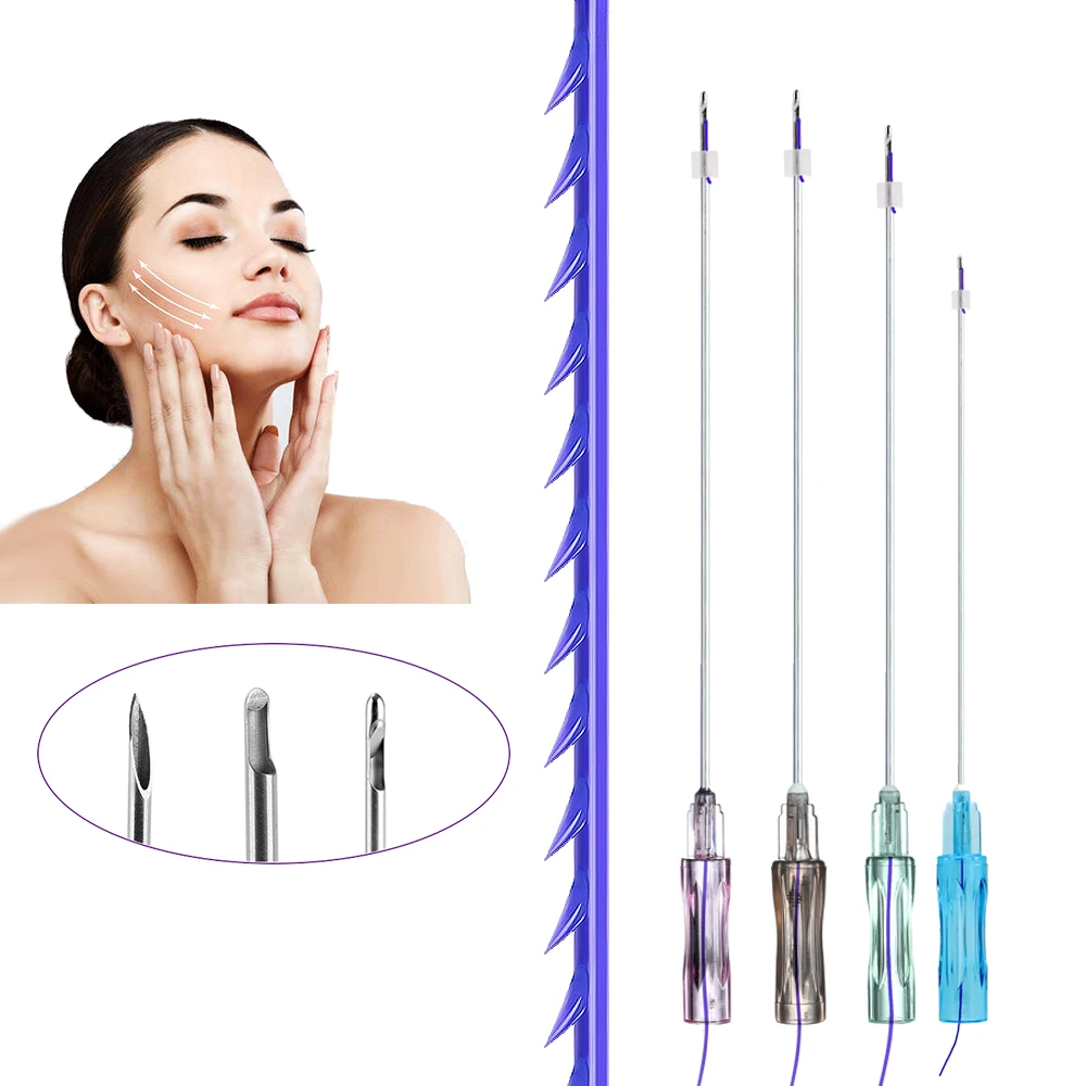 Hilos Tensores 18G 100mm Half-blunt L Barbed 6D Pdo Cog Face Lift Threads