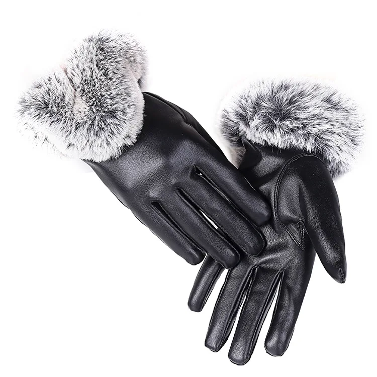 Hot-Selling Winter Outdoor Cycling Keep Warm Touch Screen Women Gl oves With Fluffy Rabbit Fur