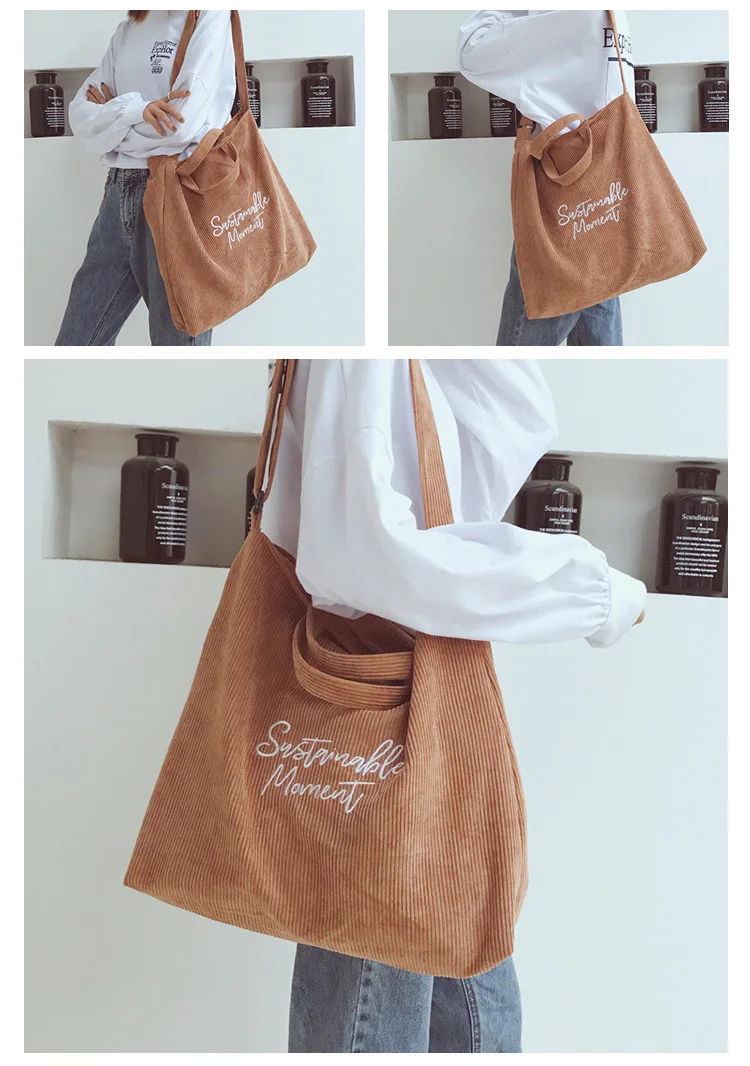 Women Corduroy Canvas Tote Ladies Casual Shoulder Bag Shopping Shopper Hand Bags For Female Messenger Korean Fashion Handbag Bag