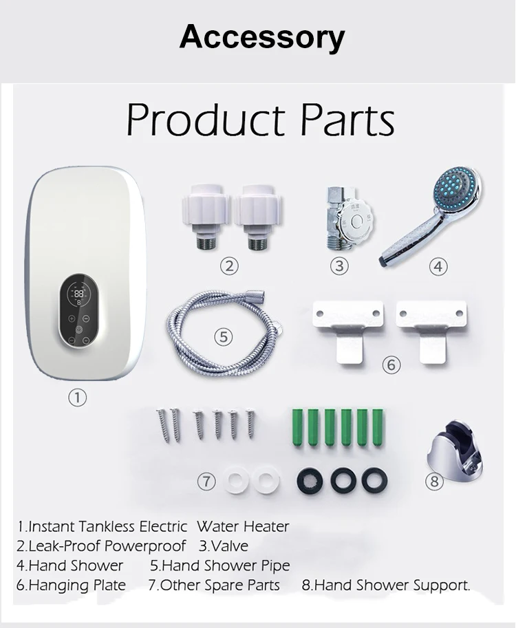 CECB Certificate 5500kw 220V-230V SS Cup Geyser Touch Screen Instant Electric Water Shower In Home And Hotel