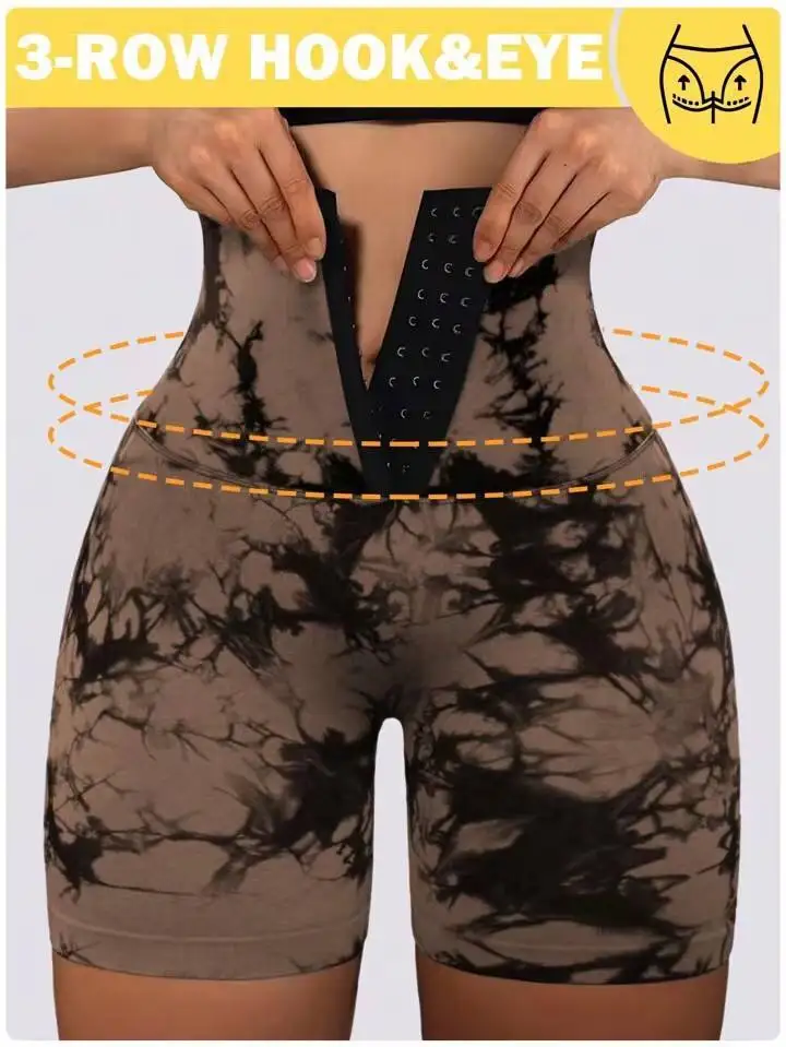 Hot selling  new Push Up Tie Dye Yoga Shorts Women Gym Fitness SportsWear Workout Tights Running High Waist Leggings