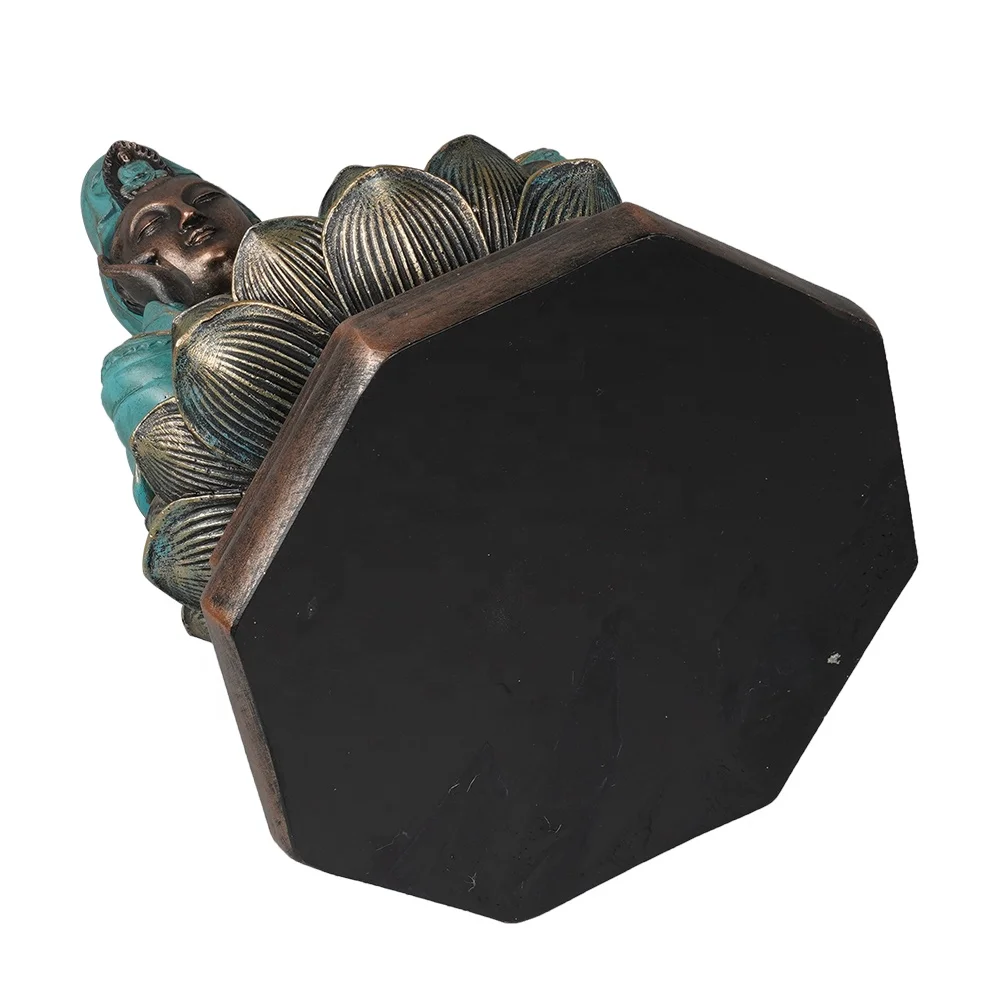 Asian style resin stone powder meditation sitting Kwan yin Buddha statue on lotus throne