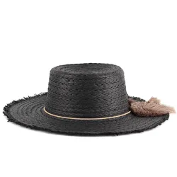 Custom Fashion  Natural Wheat Blank Sun Hats Caps With Tassel Sombreros Panama Straw Hats Summer Women Flat Top Beach Hat
