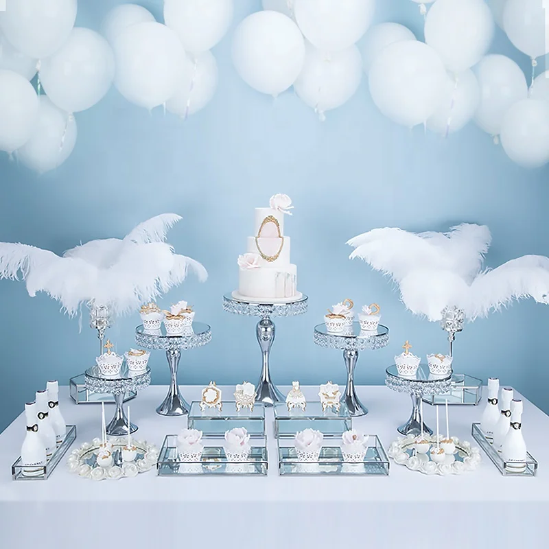 Золотые металлические стенды для свадебного торта серебристого цвета из исинской глины для украшения с украшением в виде кристаллов 3 слоя 2 Многоуровневое чашки торт стенд дисплей с куполом из нержавеющей стали