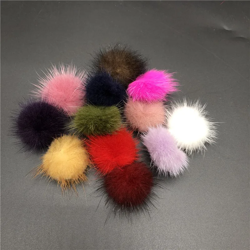 High Quality Colorful Custom size Round Real Mink Fur Ball Fluffy Pompom For Bag Hat Earring Knitted Beanie Hats
