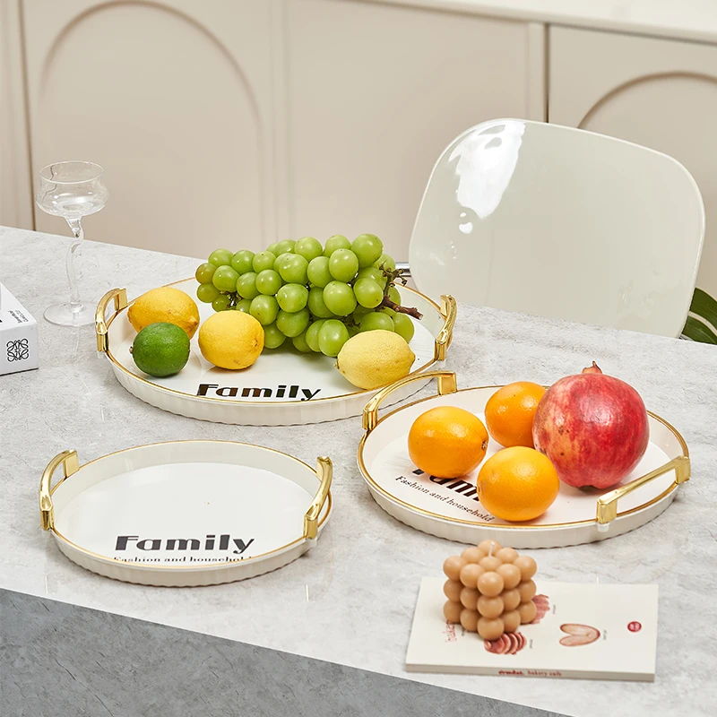 3-in-1 Rotundity PET home living room coffee table snack plate Plastic transparent gilded edge dry fruit tray set