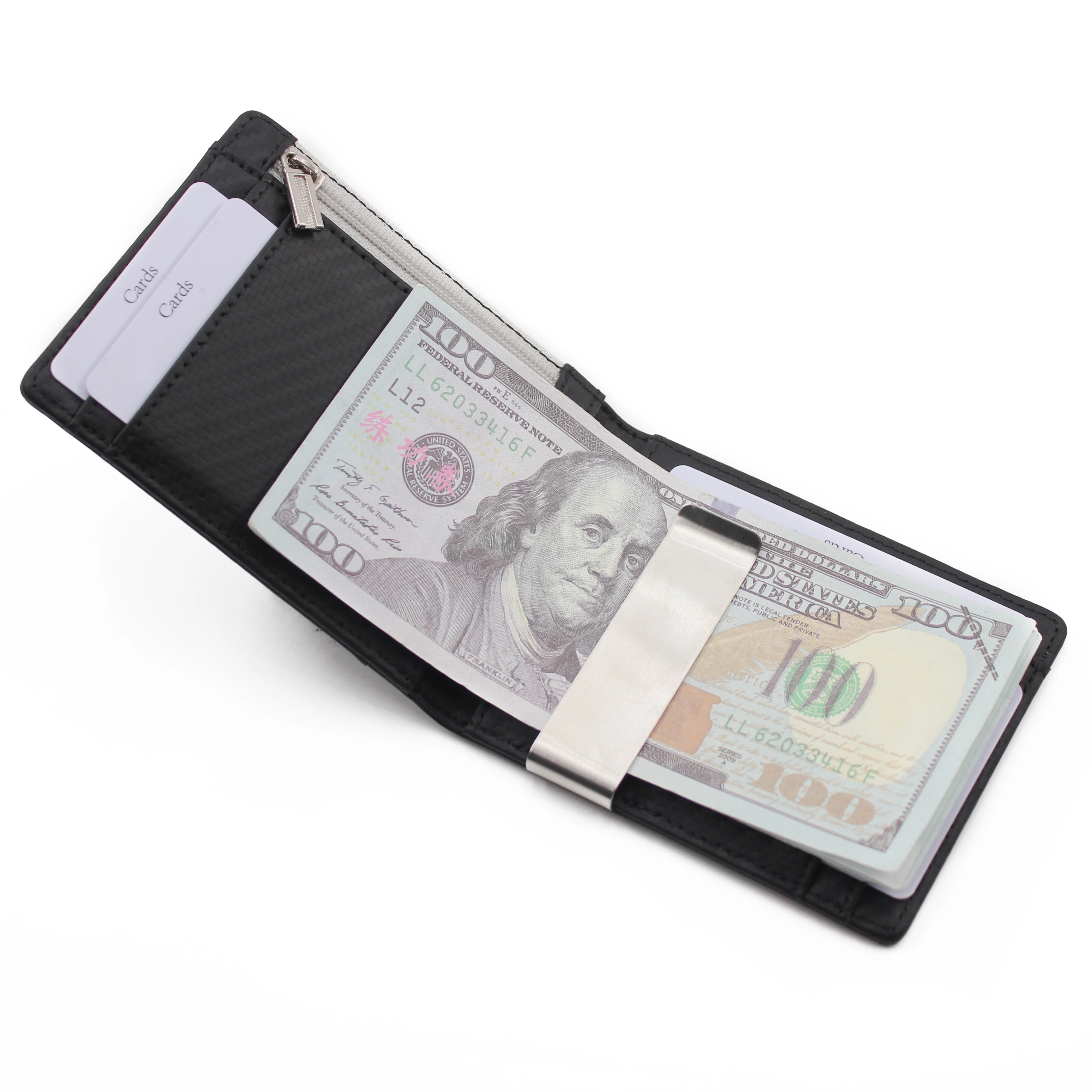 
Custom RFID money clip slim mens trick wallet with zip coin pocket card holder genuine leather magic wallet elastic straps 