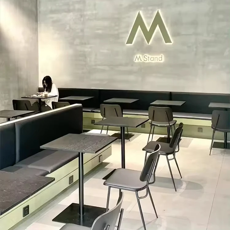New Design Industrial style Internet celebrity cafe tea shop bakery restaurant wood dining table and chair with metal leg set