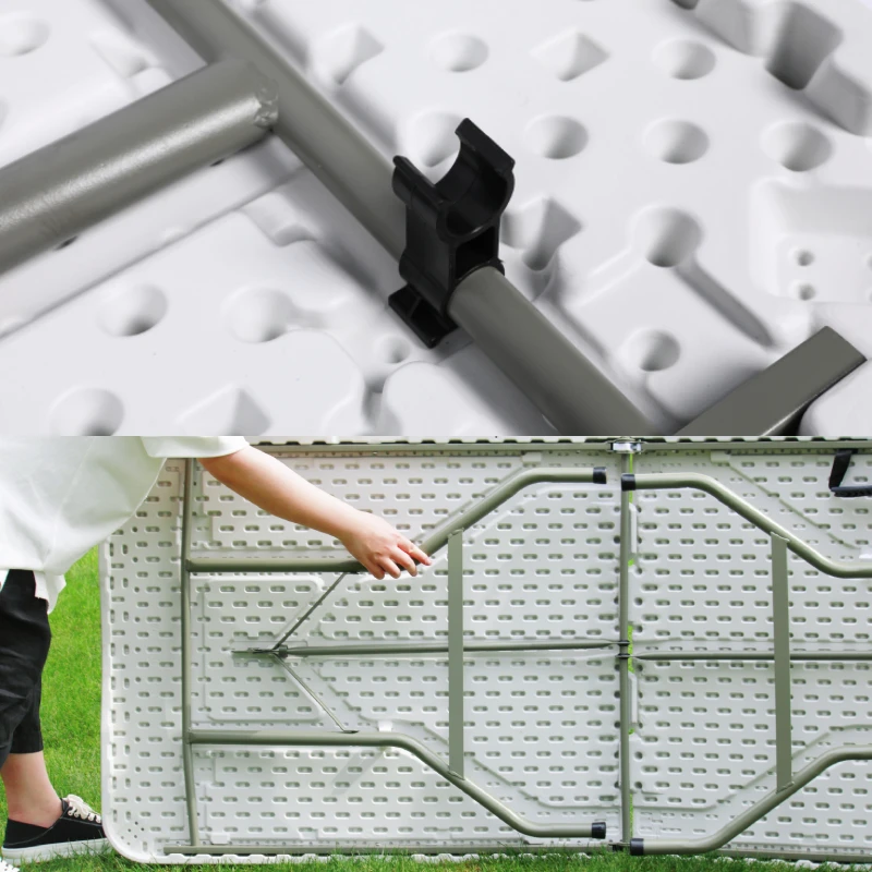 Heavy Duty Waterproof Good High Quality White Plastic Foldable Folding In Half Rectangular Catering Folding Outdoor Table 6ft