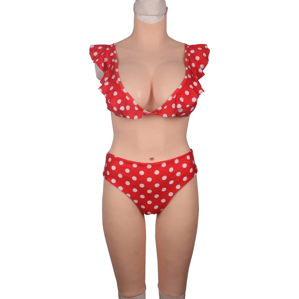 Tgirl Solid five points D cup body suit with artificial vagina silicone breast forms for drag queen anal sex CD