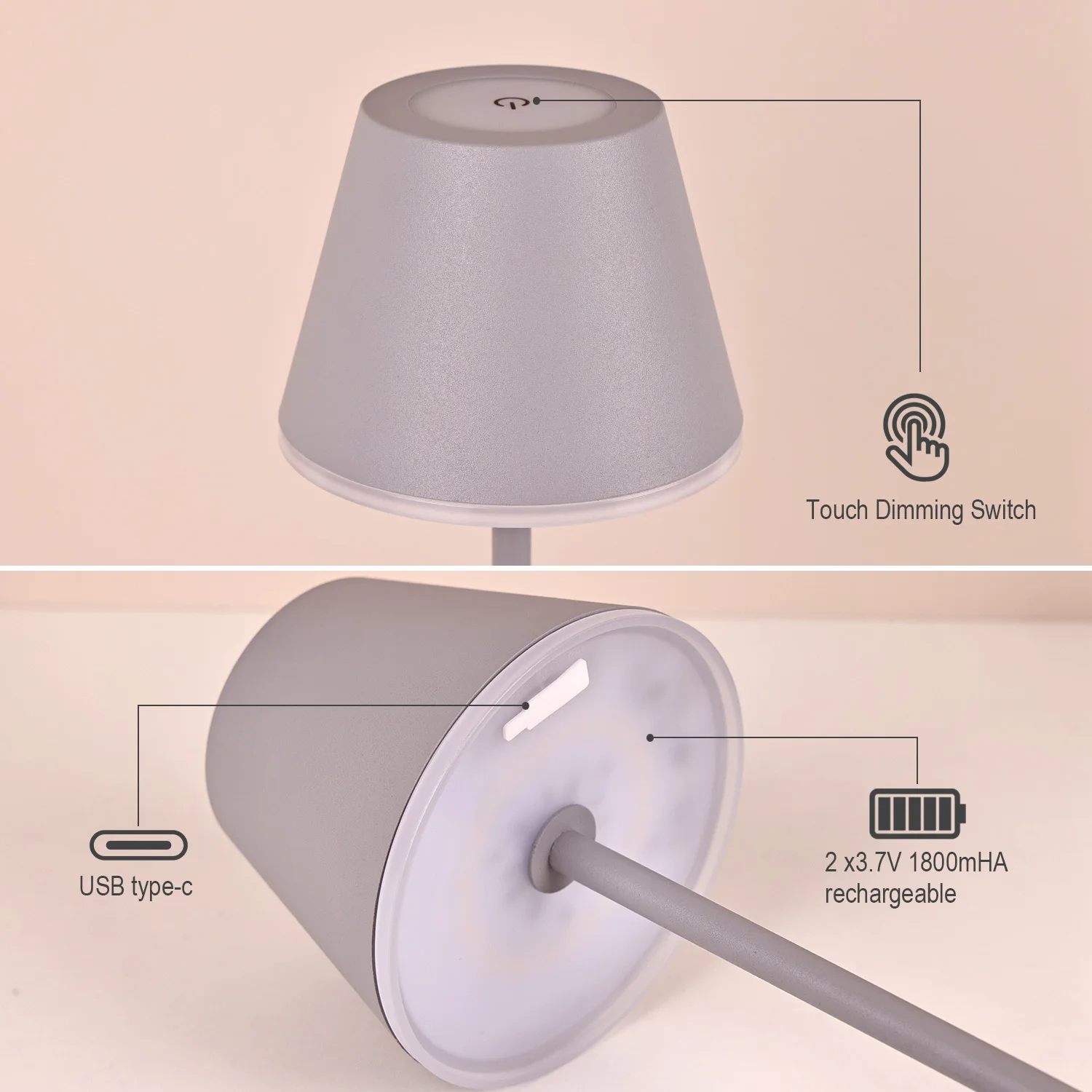 Hot sales modern flexible movable desktops touch dimmer brightness cordless led desk lamp with rechargeable battery