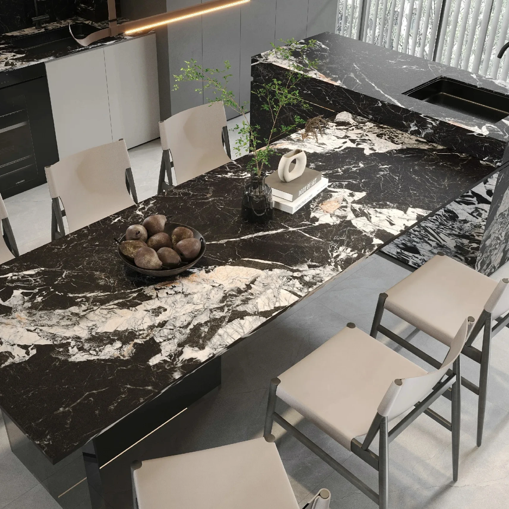 Modern Home Furniture kitchen Dining Room Table and Chairs Sintered Stone Rectangular Dining Table