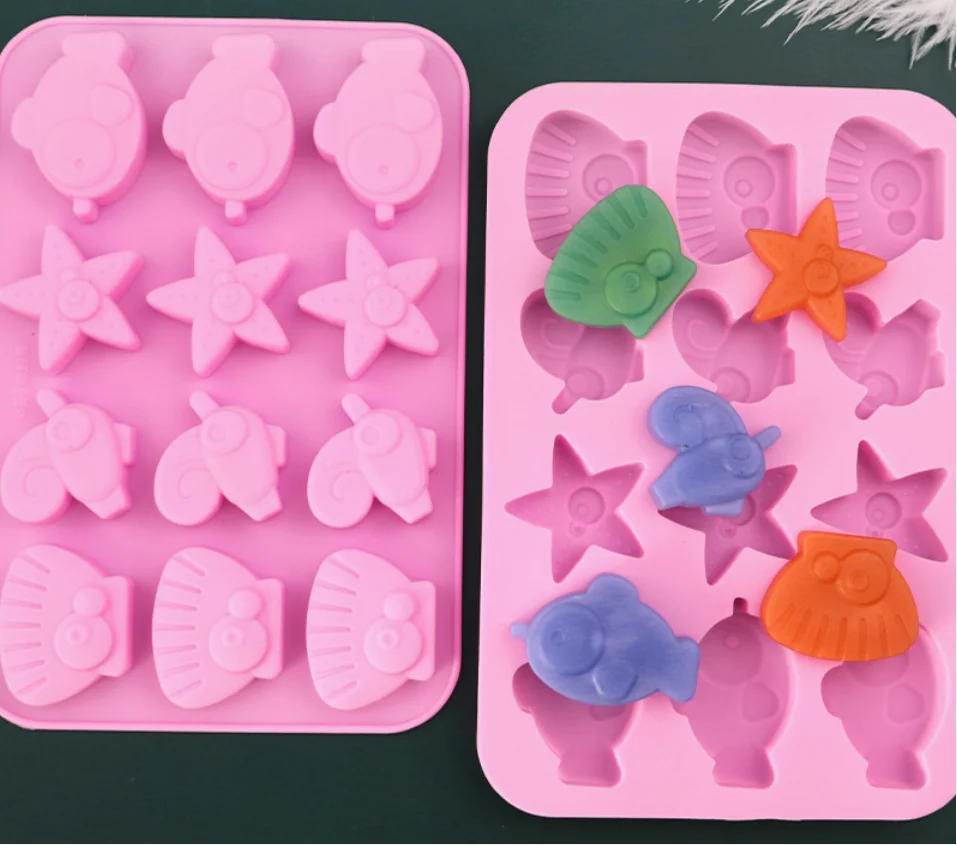 12 sea animal shell fish silicone cake mold Food Standard Non-toxic Silicone Heat-resistant Baking Cake Pan