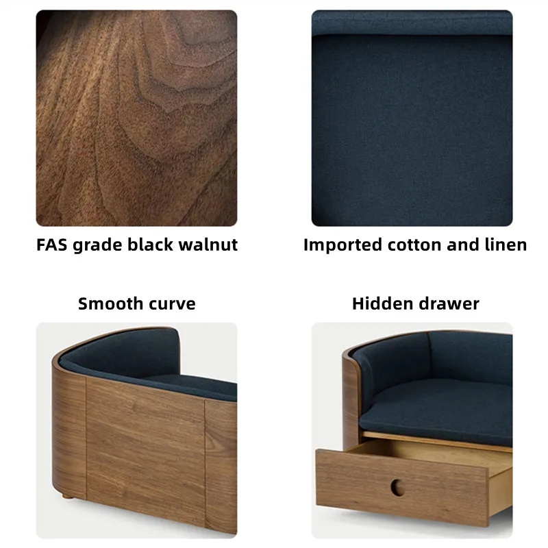 Wholesale OEM Luxury Pet Sofa Bed for Cats Dog Large Wooden Walnut Bed Furniture Sofa