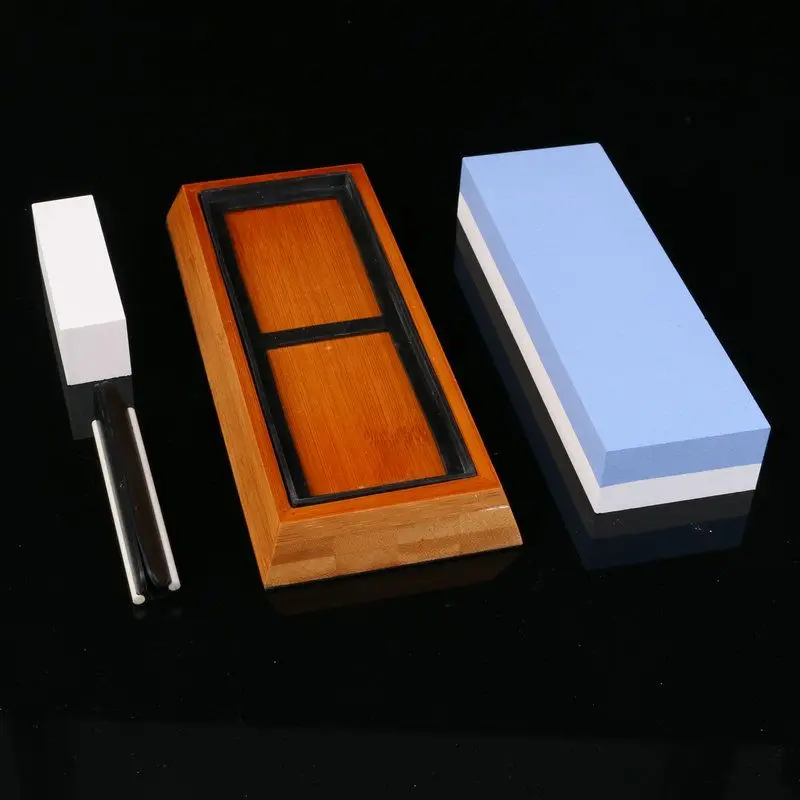 Whetstone Knife Sharpener Wet Stones for Kitchen Knives Wood Holder Knife Sharpening Stone For 2 Side Grit