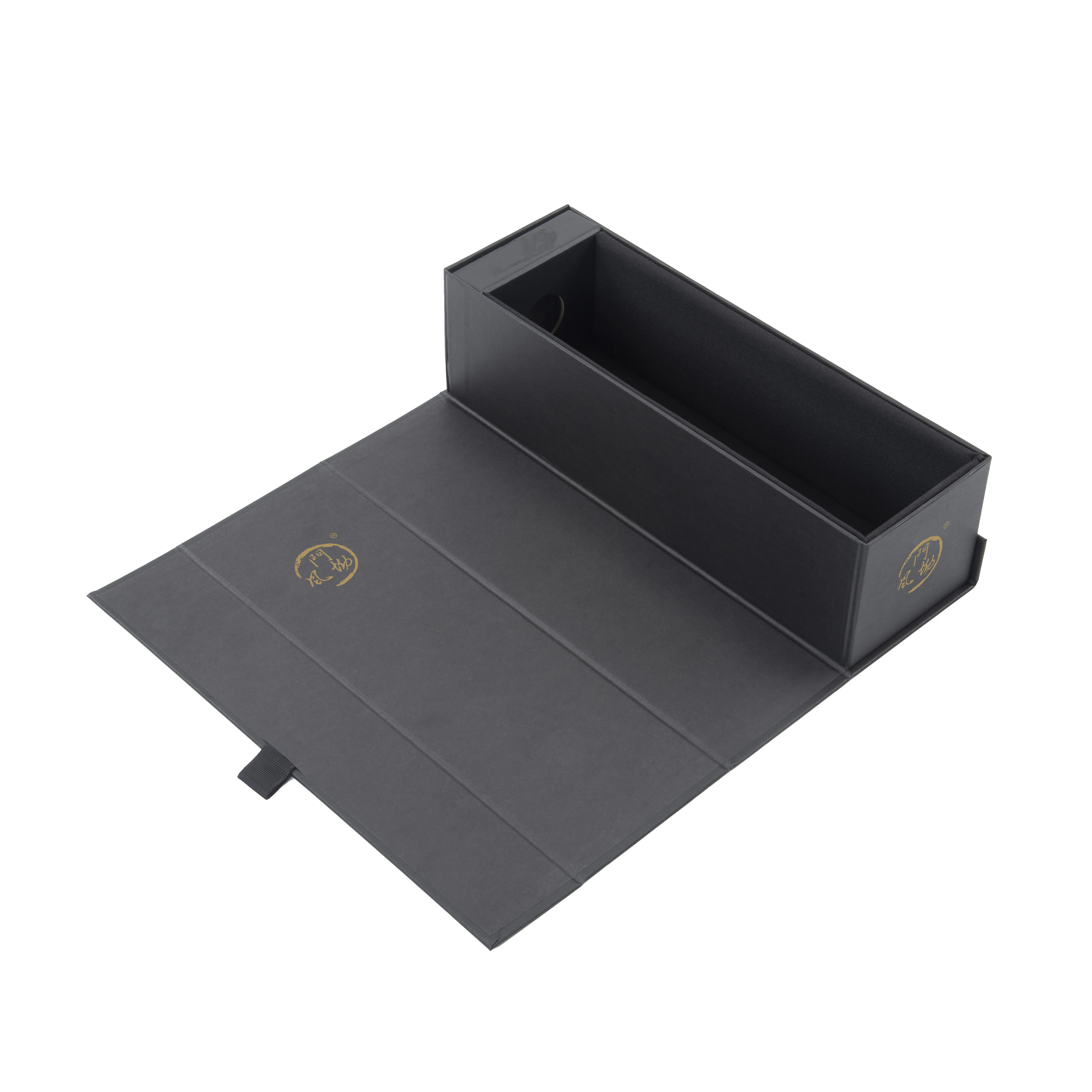 Custom Luxury Packaging Box Wine Bottle Box Black  Magnetic Paper Folding Paper Gift For Wine Custom Luxury Paper Packaging Box