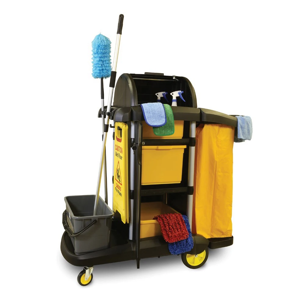 Multi-purpose Cleaning Trolley Hotel Room Service Storage Trolley Sweeping Rubbish Trolley