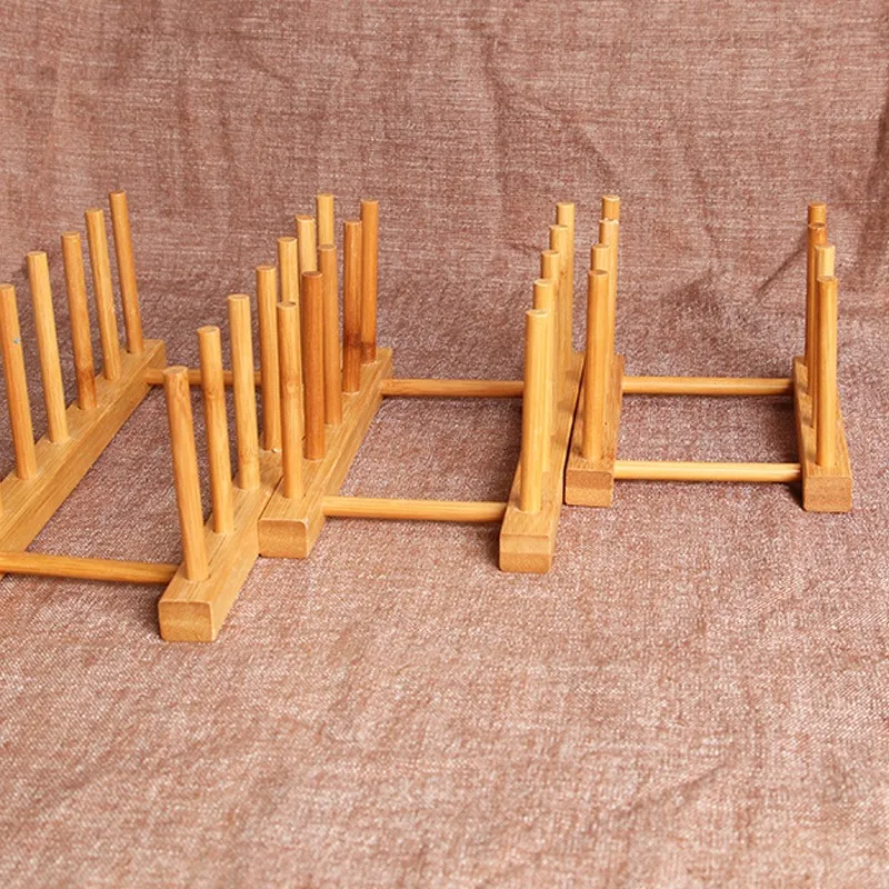 Wholesale Eco-friendly bamboo dish drying rack handmade kitchen plate storage rack